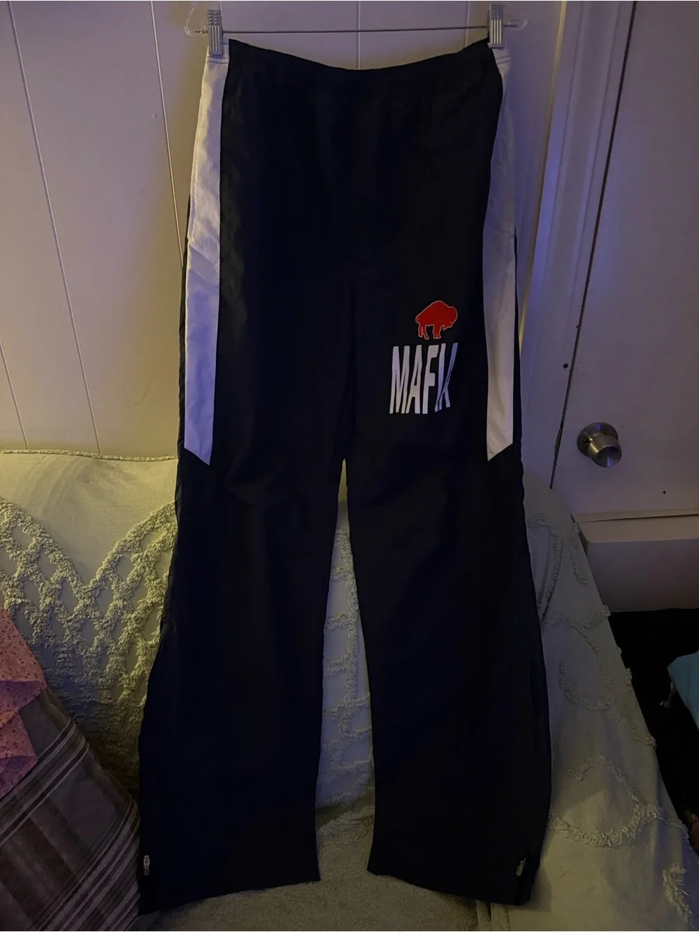 Charles River Apparel Black Joggers with White Side Panels and Red Buffalo Logo